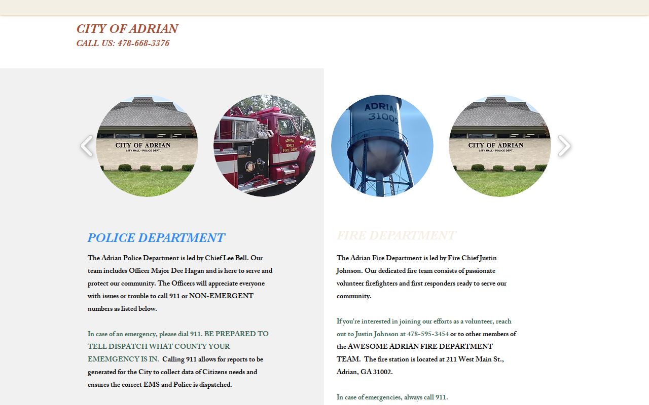 Adrian Police Department official city contact page