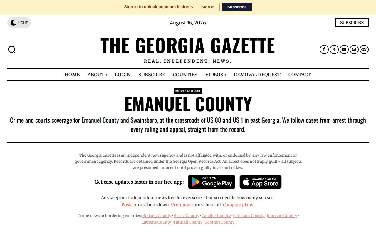 Unofficial Georgia Gazette Emanuel County arrest news page