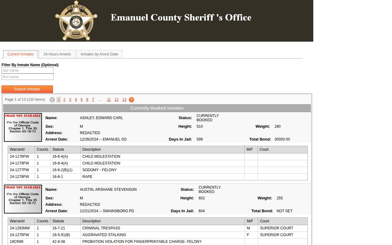 Emanuel County current inmates roster search