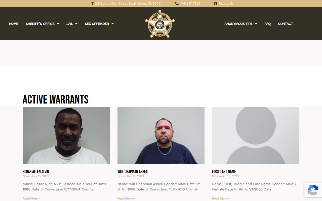 Emanuel County official active warrants page context