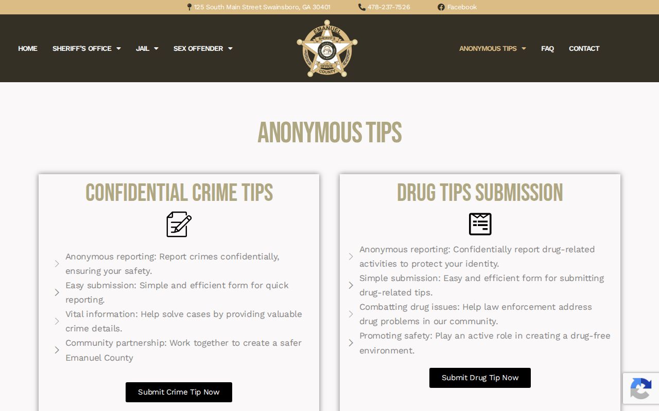 Emanuel County Sheriff anonymous tip information