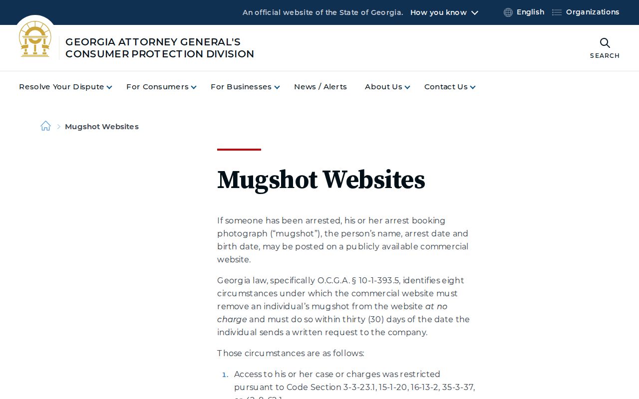 Georgia booking photograph law consumer guidance